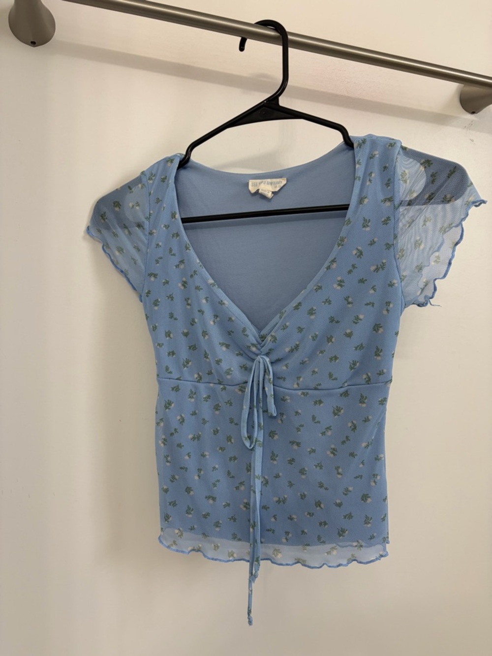 See You Monday Light Blue Floral Tie-Front Camisole